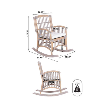 Swayze Bohemian Farmhouse Woven Rattan/Wood Rocking Chair - JONATHAN Y